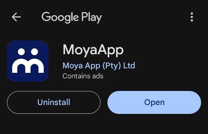 A picture of Moya App in play store with logo